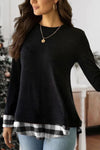 Plaid Round Neck Long Sleeve T-Shirt Women's T-Shirts - Tophatter Daily Deals