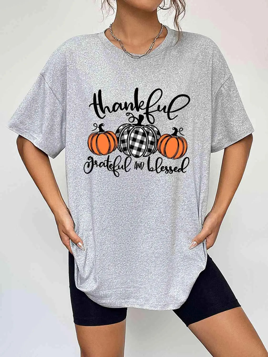 Round Neck Short Sleeve Fall Season Graphic T-Shirt Cloudy Blue Women's T-Shirts - Tophatter Daily Deals