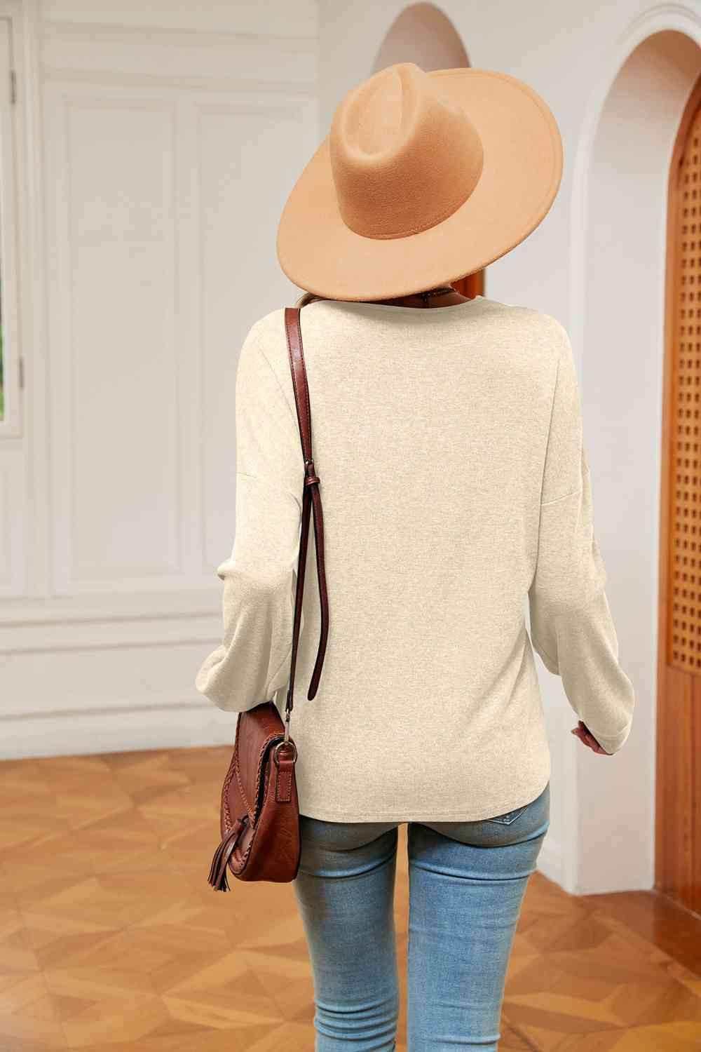 Contrast V-Neck Long Sleeve Blouse Blouses - Tophatter Daily Deals