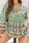 Plus Size Floral Tassel Tie Blouse Gum Leaf Blouses - Tophatter Daily Deals