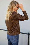 Sequin Puff Sleeve Round Neck Top Blouses - Tophatter Daily Deals