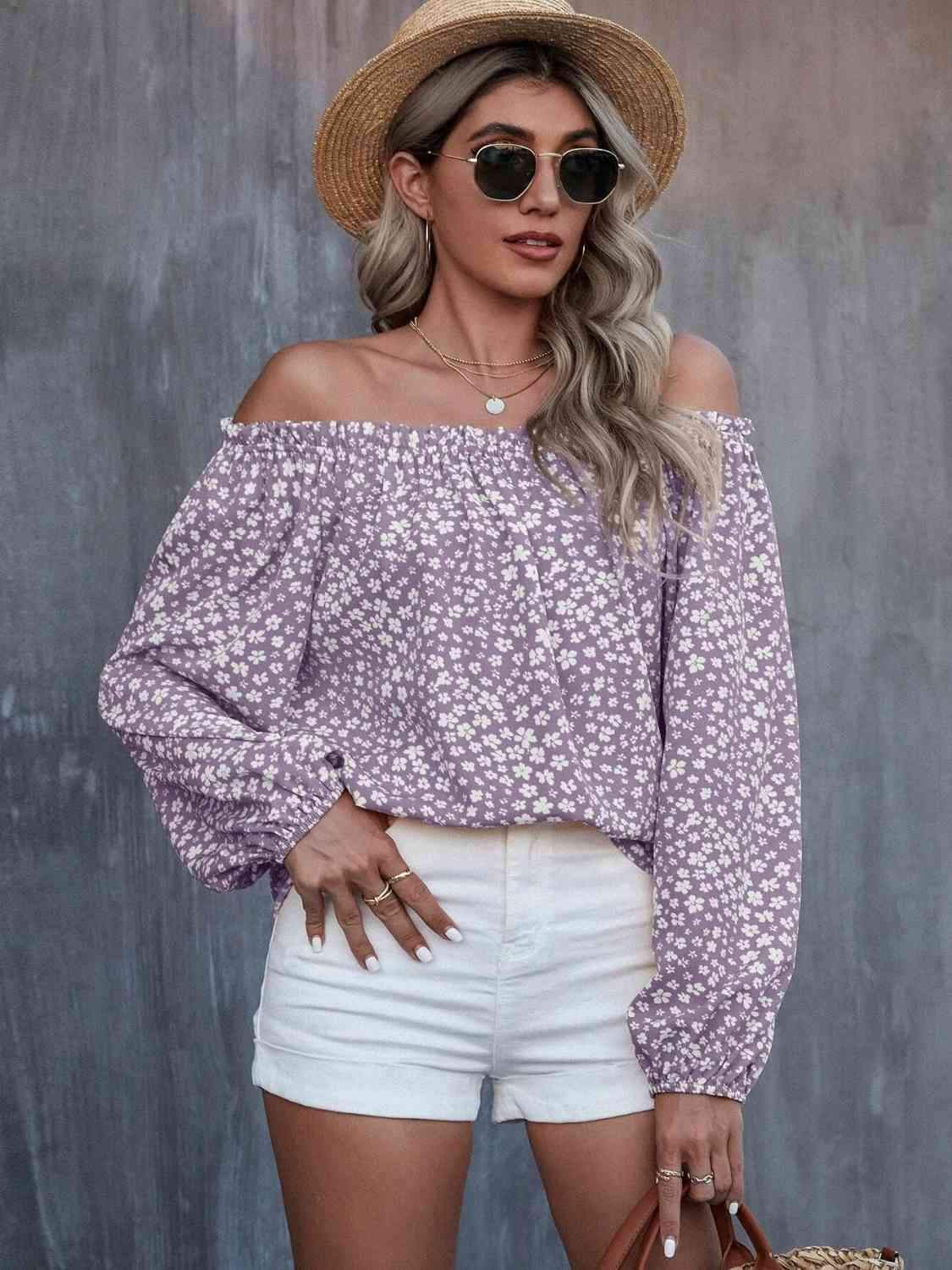 Off-Shoulder Long Sleeve Blouse Lilac Blouses - Tophatter Daily Deals