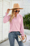 Heathered Flounce Sleeve Curved Hem Top Pink Blouses - Tophatter Daily Deals