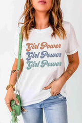 GIRL POWER Graphic Round Neck Tee Women's T-Shirts - Tophatter Daily Deals