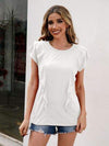 Ruffled Round Neck Cap Sleeve T-Shirt White Women's T-Shirts - Tophatter Daily Deals