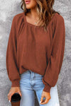 Square Neck Waffle-Knit Top Blouses - Tophatter Daily Deals