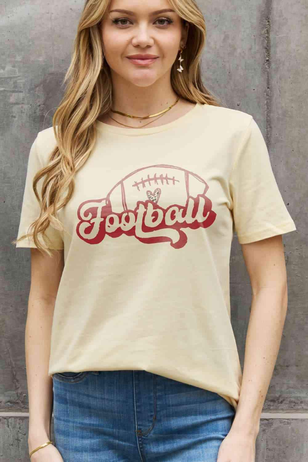 Simply Love Full Size FOOTBALL Graphic Cotton Tee Women's T-Shirts - Tophatter Daily Deals