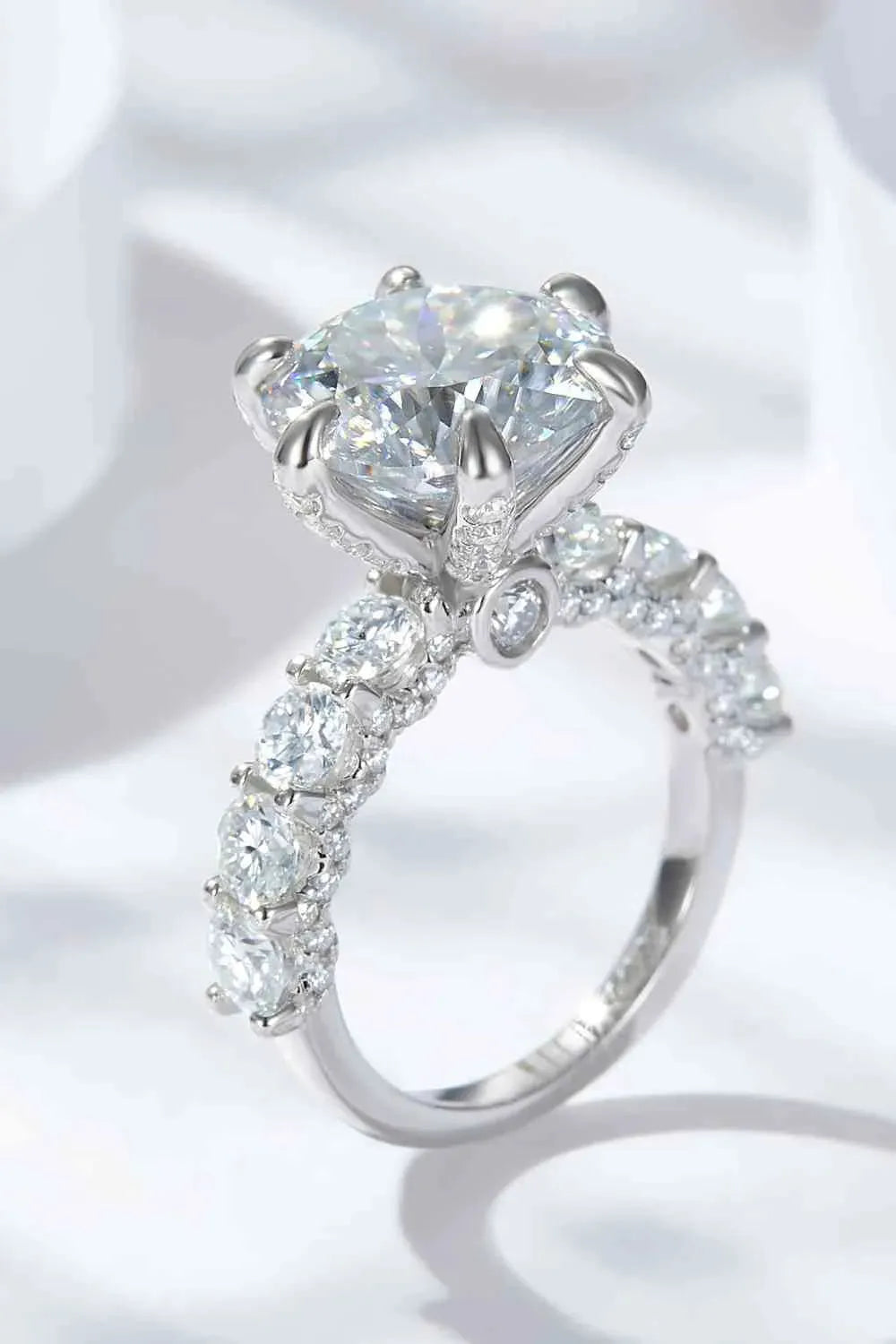 3-Carat Moissanite Platinum-Plated Side Stone Ring Silver Moissanite - Tophatter Daily Deals