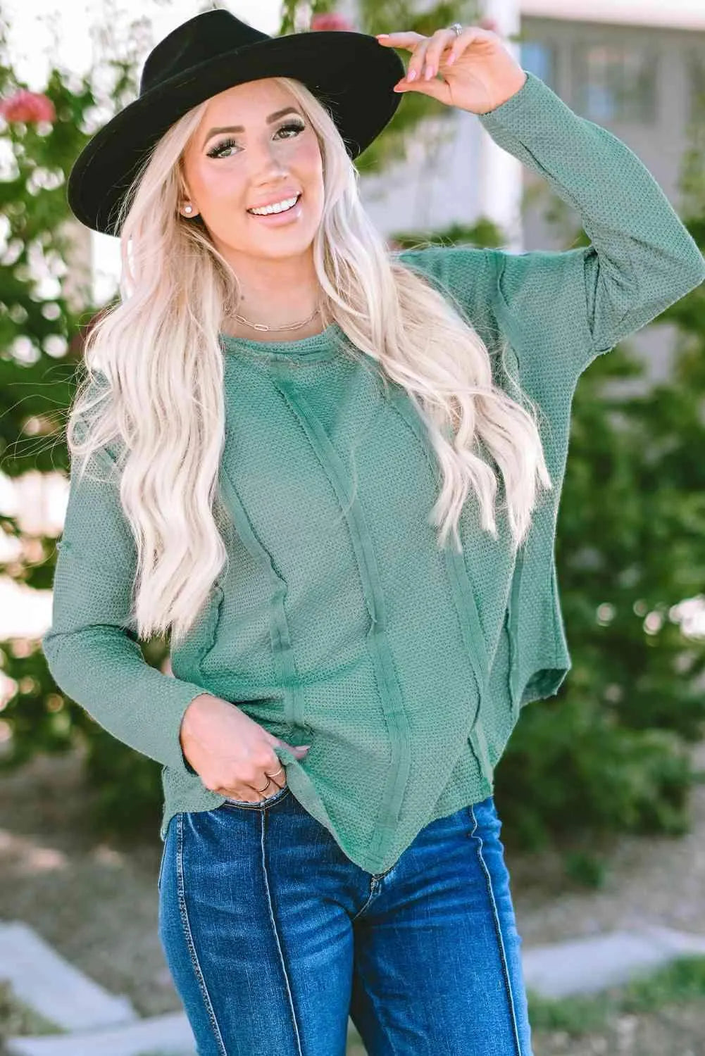 Exposed Seam Round Neck Blouse Blouses - Tophatter Daily Deals