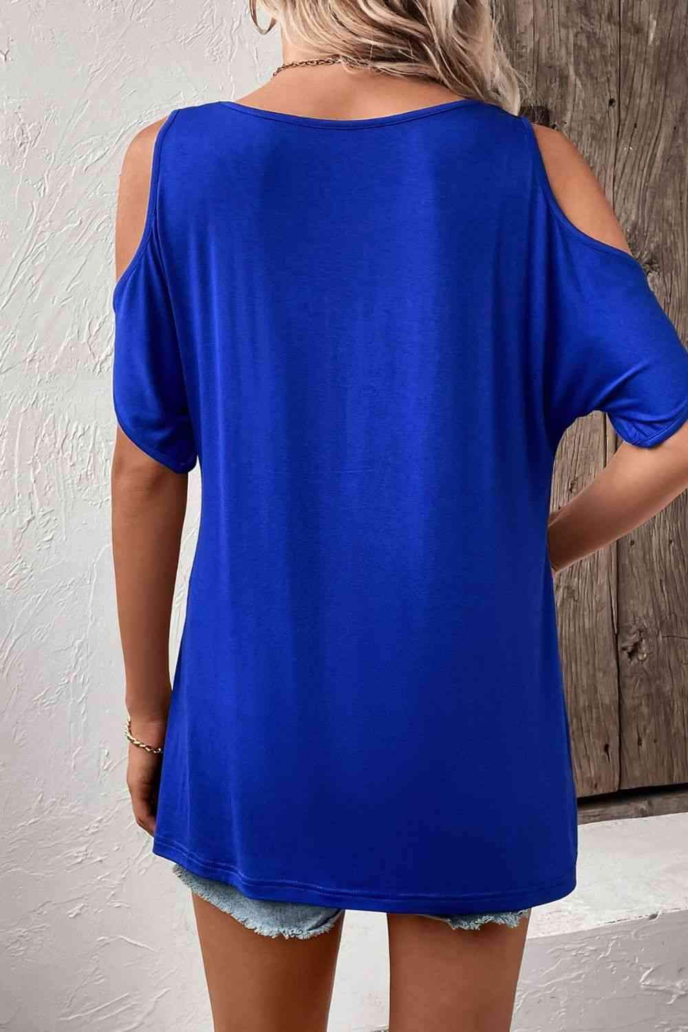 Round Neck Cold-Shoulder Top Blouses - Tophatter Daily Deals