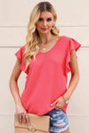 V-Neck Tied Flutter Sleeve Blouse Blouses - Tophatter Daily Deals