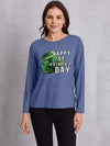 HAPPY ST. PATRICK'S DAY Round Neck T-Shirt Dusty Blue Women's T-Shirts - Tophatter Daily Deals