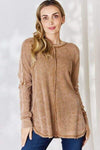 Zenana Oversized Washed Waffle Long Sleeve Top Deep Camel Blouses - Tophatter Daily Deals