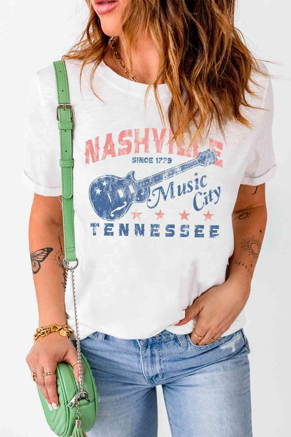 NASHVILLE TENNESSEE Guitar Graphic Tee Shirt Women's T-Shirts - Tophatter Daily Deals