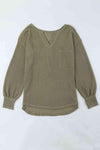 Waffle-Knit Notched High-Low Top Blouses - Tophatter Daily Deals