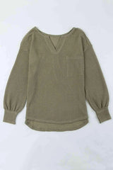 Waffle-Knit Notched High-Low Top Blouses - Tophatter Daily Deals