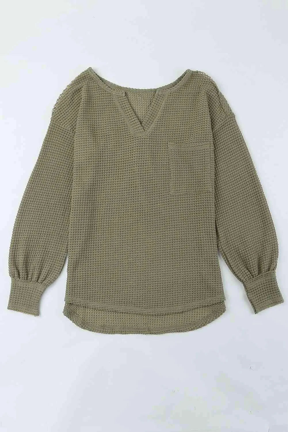 Waffle-Knit Notched High-Low Top Blouses - Tophatter Daily Deals