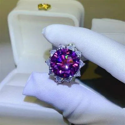 10 Carat Moissanite 925 Sterling Silver Flower Shape Ring Magenta Moissanite - Tophatter Daily Deals