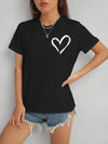 Heart Round Neck Short Sleeve T-Shirt Black Women's T-Shirts - Tophatter Daily Deals