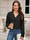 V-Neck Long Sleeve Blouse Black Blouses - Tophatter Daily Deals