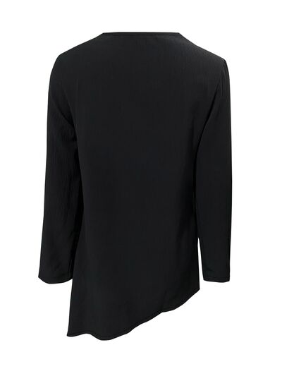 Asymmetrical Neck Long Sleeve Blouse - Tophatter Deals