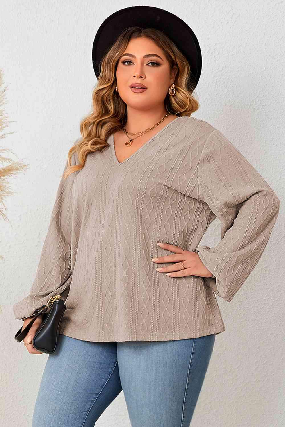 Plus Size Lace Detail V-Neck Long Sleeve Blouse Blouses - Tophatter Daily Deals