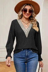 Eyelet V-Neck Flounce Sleeve T-Shirt Women's T-Shirts - Tophatter Daily Deals