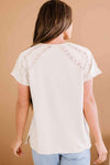 Crochet Eyelet Buttoned Short Sleeves Top Blouses - Tophatter Daily Deals