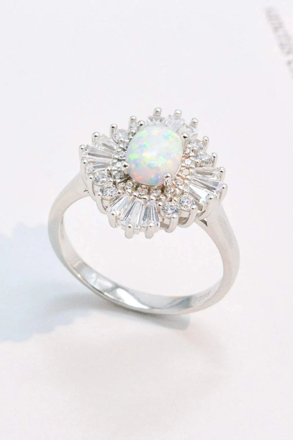 Modern 925 Sterling Silver Opal Halo Ring Opal - Tophatter Daily Deals