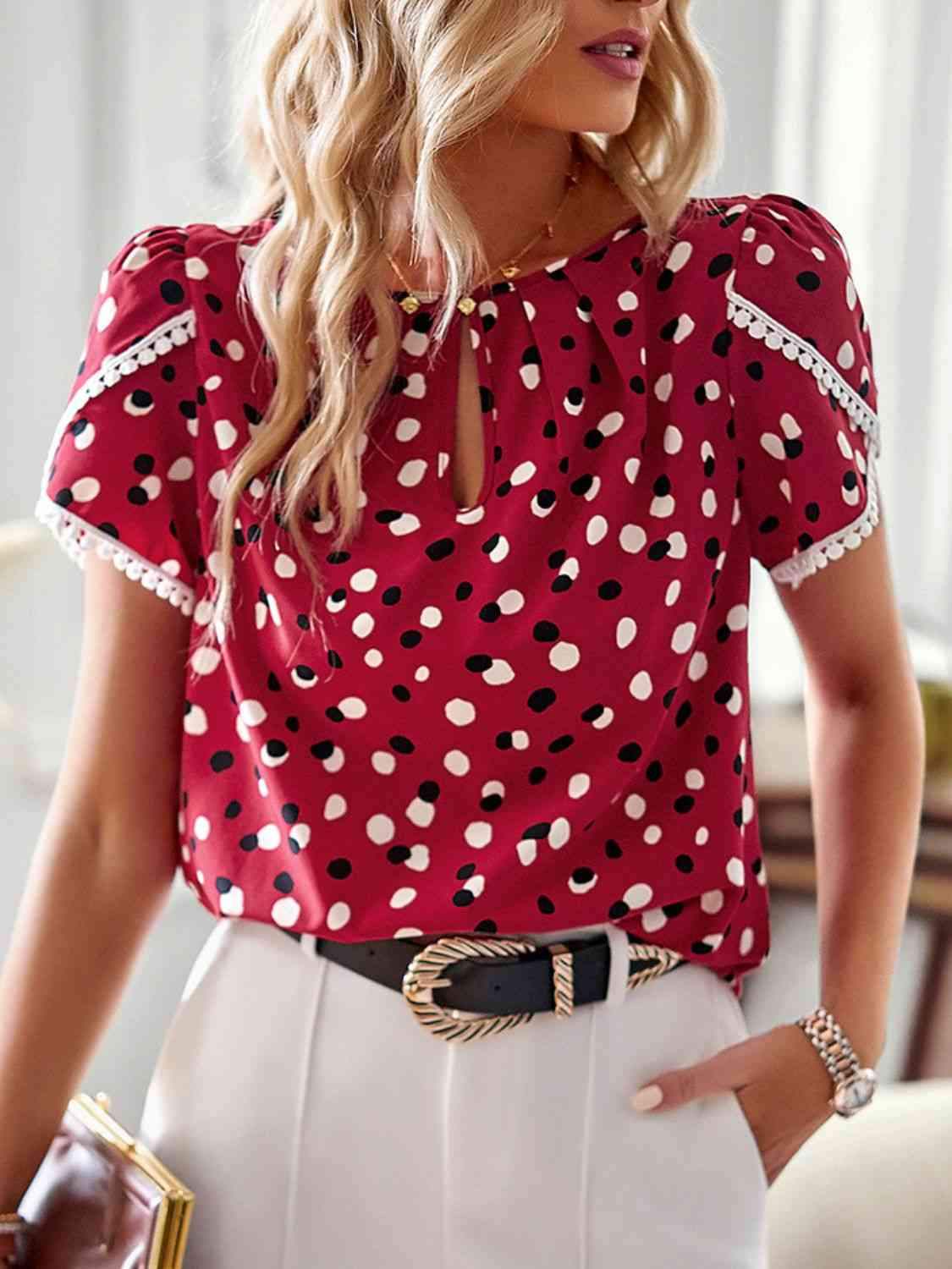 Printed Petal Sleeve Round Neck Blouse Blouses - Tophatter Daily Deals