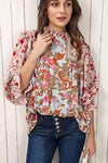 Floral Print Flounce Sleeve Mock Neck Blouse Floral Blouses - Tophatter Daily Deals