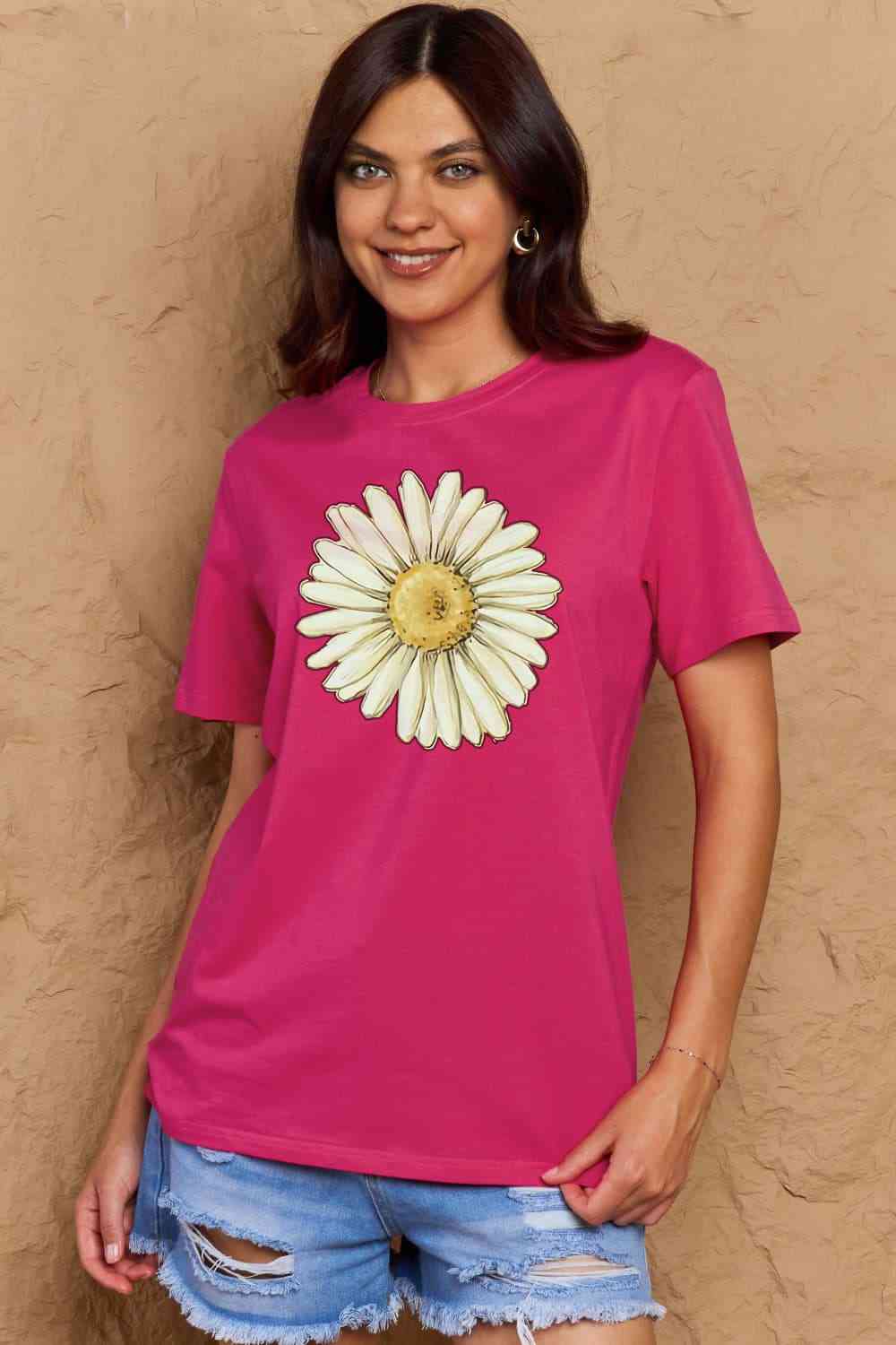 Simply Love Full Size FLOWER Graphic Cotton Tee Women's T-Shirts - Tophatter Daily Deals