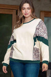 Plus Size Leopard Waffle-Knit Long Sleeve T-Shirt Women's T-Shirts - Tophatter Daily Deals