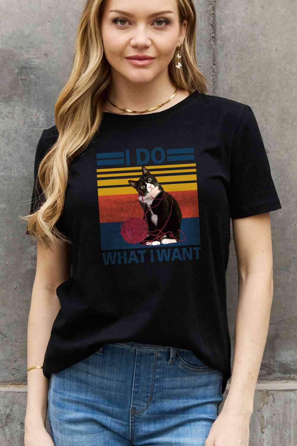 Simply Love Full Size I DO WHAT I WANT Graphic Cotton Tee Women's T-Shirts - Tophatter Daily Deals