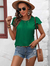 Textured Flutter Sleeve Blouse Blouses - Tophatter Daily Deals