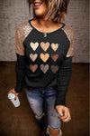 Contrast Sequin Heart Graphic Raglan Sleeve Top Black Women's T-Shirts - Tophatter Daily Deals