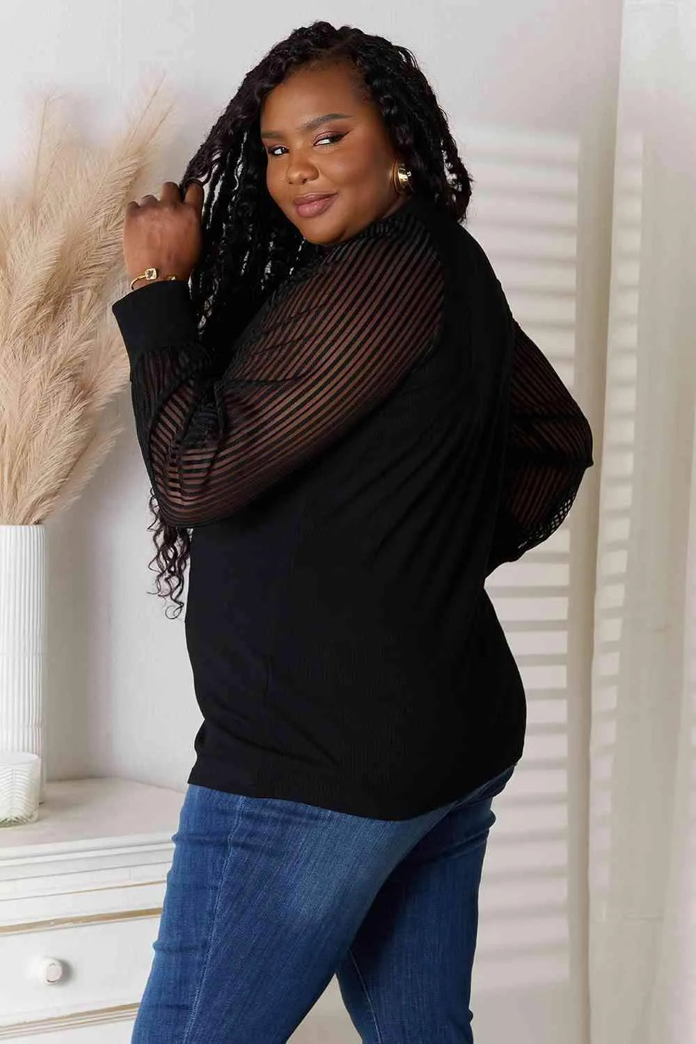 Double Take Round Neck Raglan Sleeve Blouse Blouses - Tophatter Daily Deals