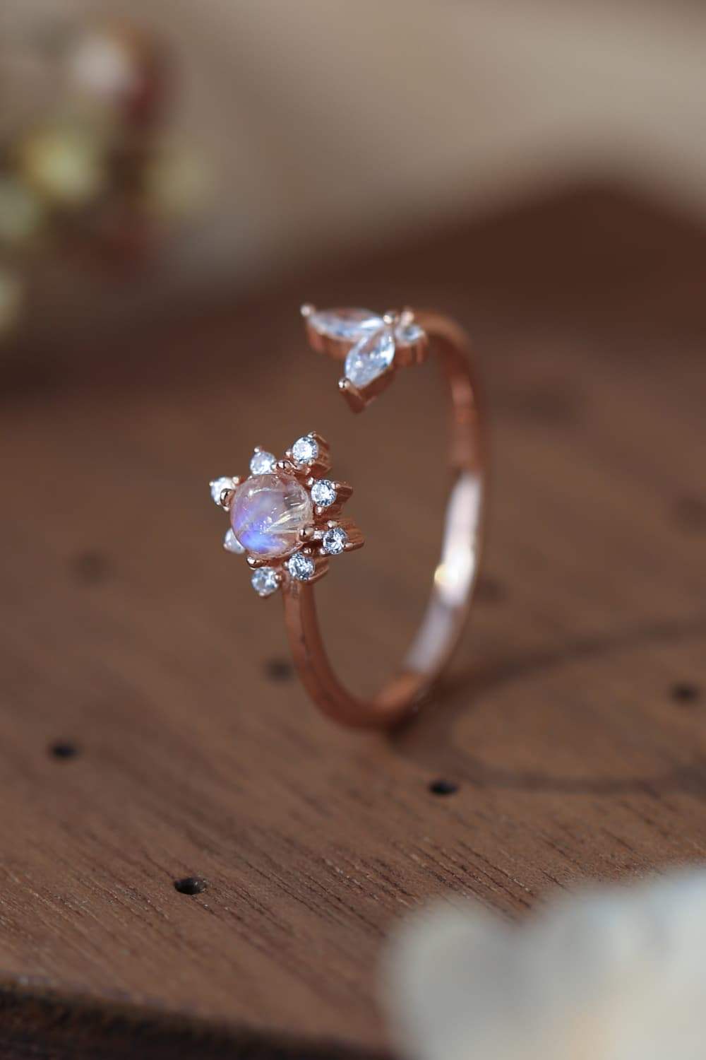 Moonstone 18K Rose Gold-Plated Open Ring Moonstone - Tophatter Daily Deals