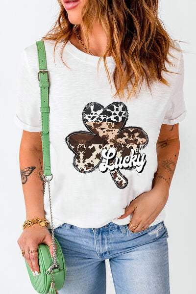 LUCKY Graphic Round Neck T-Shirt Women's T-Shirts - Tophatter Daily Deals