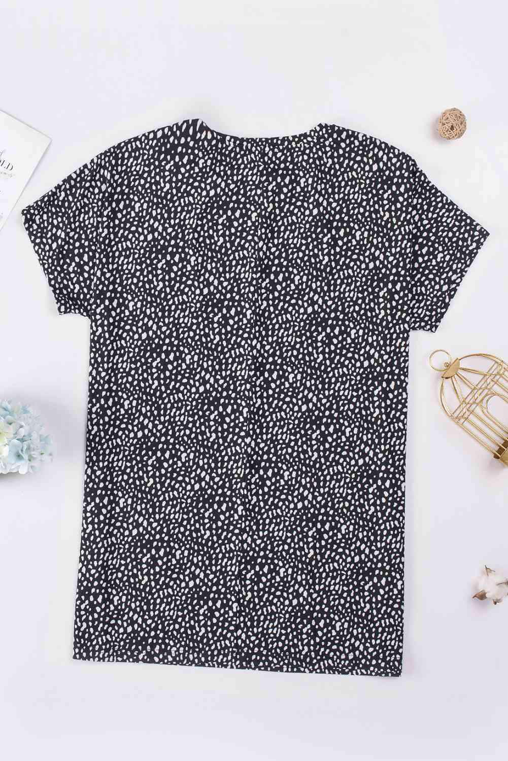 Animal Print Round Neck Tunic Tee with Pockets Black Women's T-Shirts - Tophatter Daily Deals