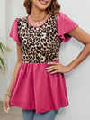 Leopard Round Neck Flutter Sleeve Babydoll Blouse Blouses - Tophatter Daily Deals