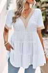 Contrast Short Sleeve Tiered Blouse Blouses - Tophatter Daily Deals