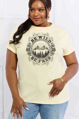 Simply Love Full Size BE WILD BE FREE Graphic Cotton T-Shirt Ivory Women's T-Shirts - Tophatter Daily Deals