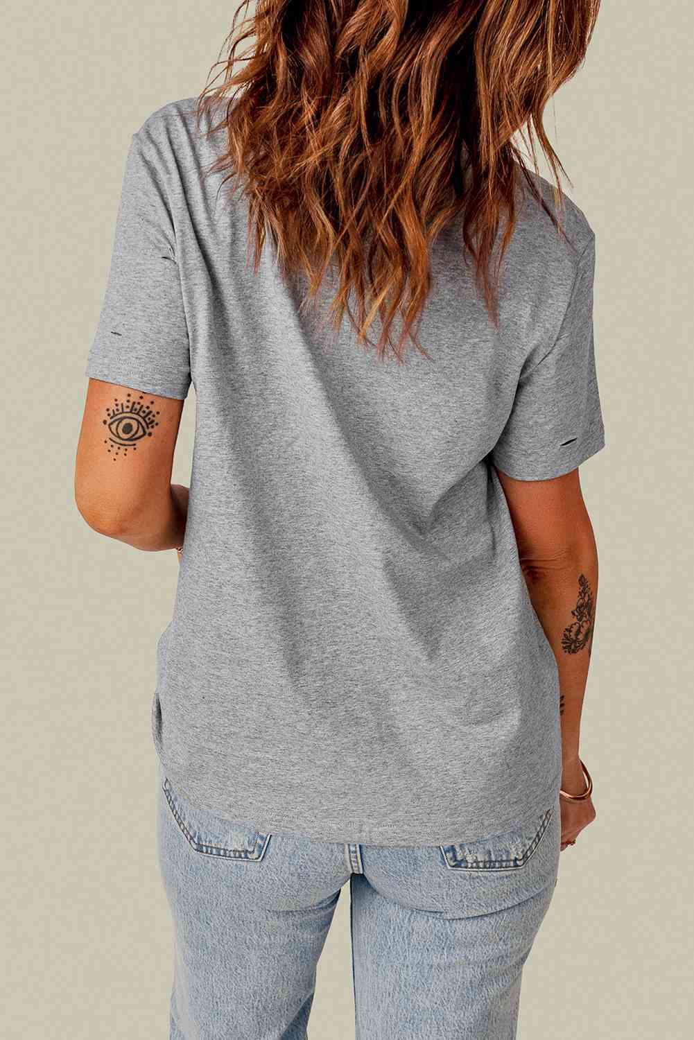 Distressed Round Neck Tee Women's T-Shirts - Tophatter Daily Deals