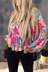 Floral Smocked Ruffled Balloon Sleeve Blouse Blouses - Tophatter Daily Deals