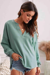Button Detail Curved Hem Top Blouses - Tophatter Daily Deals