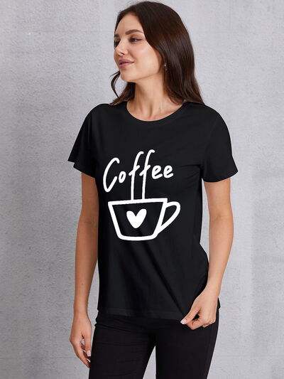 COFFEE Round Neck Short Sleeve T-Shirt Black Women's T-Shirts - Tophatter Daily Deals