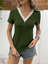 Lace Trim V-Neck Short Sleeve Blouse Women's T-Shirts - Tophatter Daily Deals