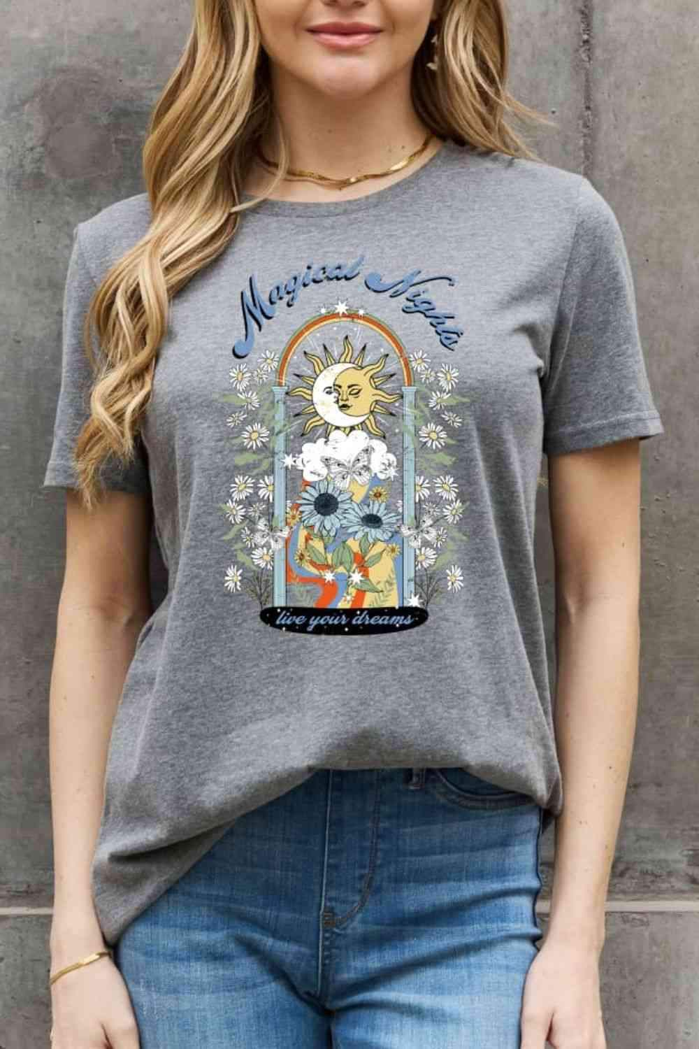 Simply Love Full Size MAGICAL NIGHTS LIVE YOUR DREAMS Graphic Cotton Tee Charcoal Women's T-Shirts - Tophatter Daily Deals