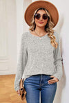 Ribbed Round Neck Long Sleeve T-Shirt Light Gray Women's T-Shirts - Tophatter Daily Deals